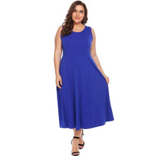 Plus Size Women Vintage Dress XL-5XL Casual Long Sleeve Solid O Neck Flare A-Line Swing Dresses - Roja Store