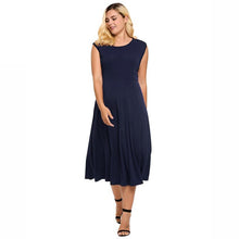 Plus Size Women Vintage Dress XL-5XL Casual Long Sleeve Solid O Neck Flare A-Line Swing Dresses - Roja Store