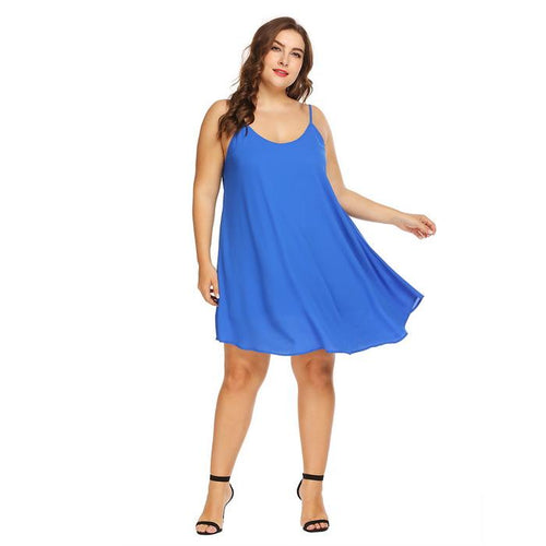 Plus Size Sexy Spaghetti Strap Solid Summer Casual Loose Fit Swing Tank Dresses - Roja Store