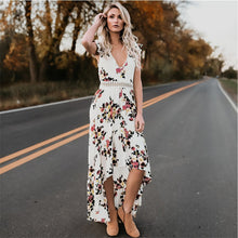 2018 Elegant flower print lace maxi dress vestidos Sexy deep V neck backless summer dress - Roja Store