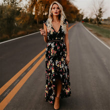 2018 Elegant flower print lace maxi dress vestidos Sexy deep V neck backless summer dress - Roja Store