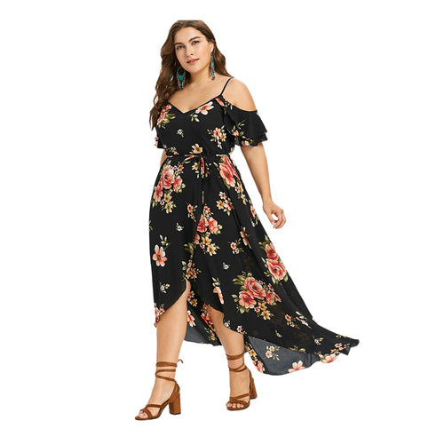 Summer Plus Size V-Neck Spaghetti Straps Boho Maxi Dress - Roja Store