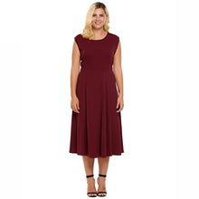 Plus Size Women Vintage Dress XL-5XL Casual Long Sleeve Solid O Neck Flare A-Line Swing Dresses - Roja Store