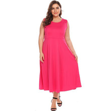 Plus Size Women Vintage Dress XL-5XL Casual Long Sleeve Solid O Neck Flare A-Line Swing Dresses - Roja Store
